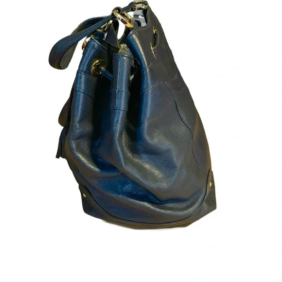 MCM BLUE LEATHER DRAWSTRING TOTE BAG WITH TASSEL & STUD DECORATIONS Totes